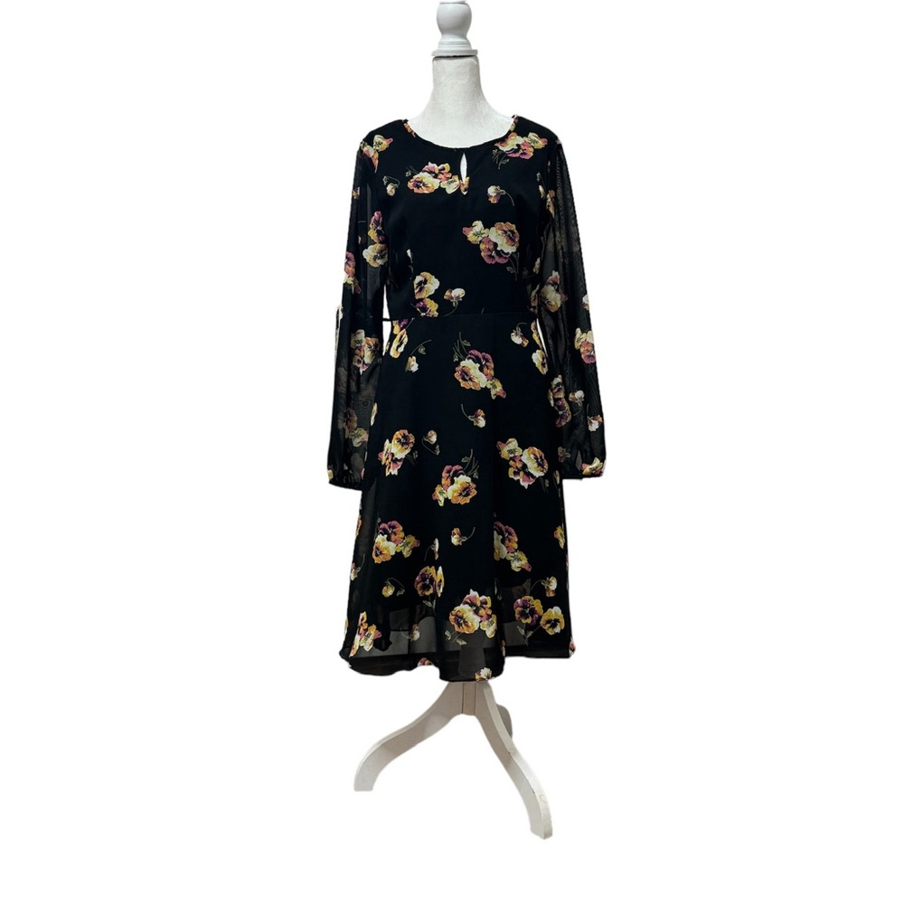 Forever 21 Black and Floral Long Sleeve Midi Dress
